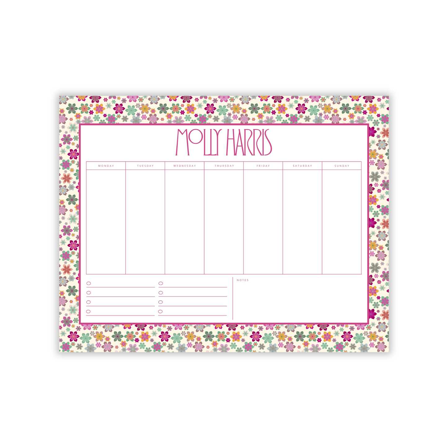 Retro Wildflowers Summer in Color Weekly to-do Jumbo Notepad