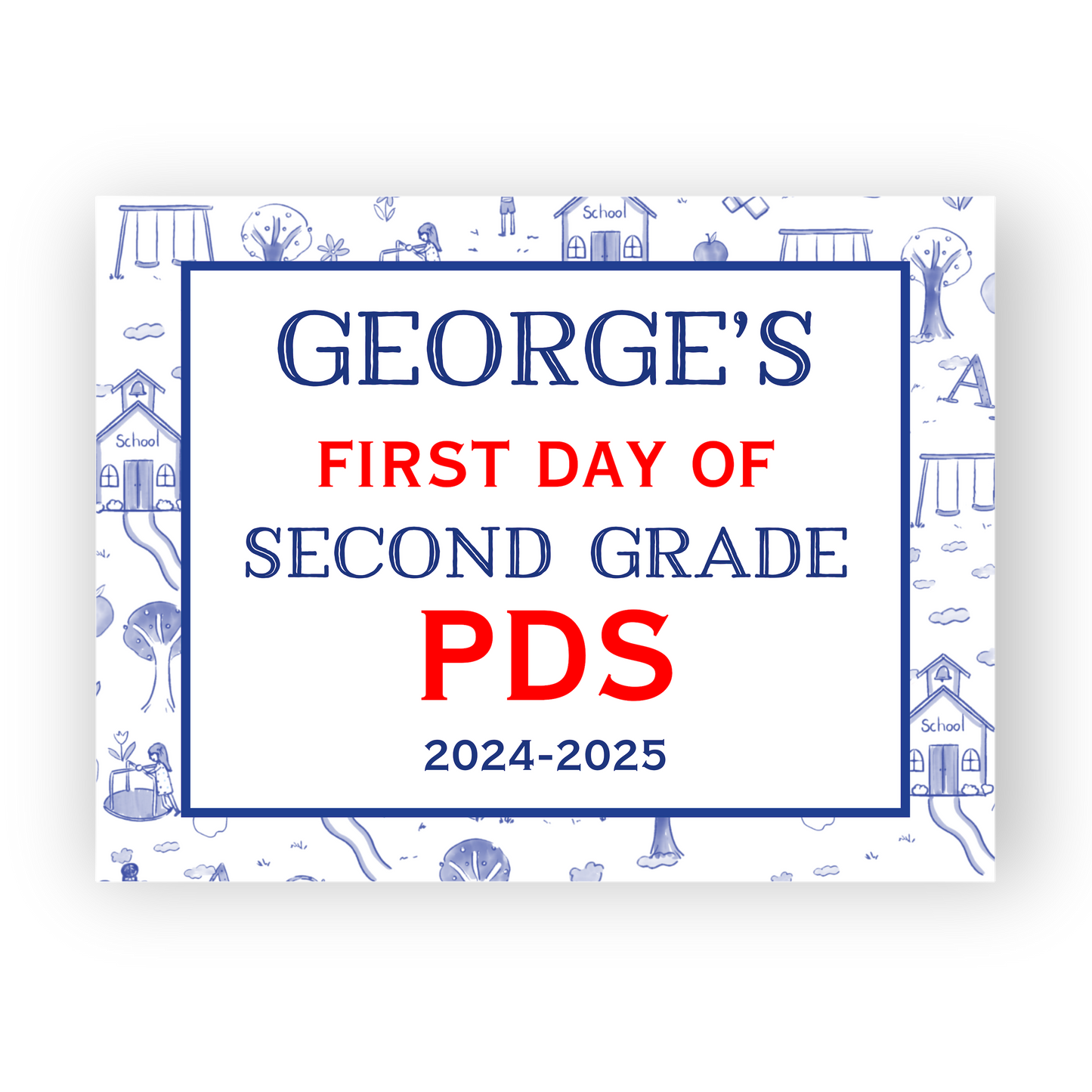 Navy Blue Toile School Sign