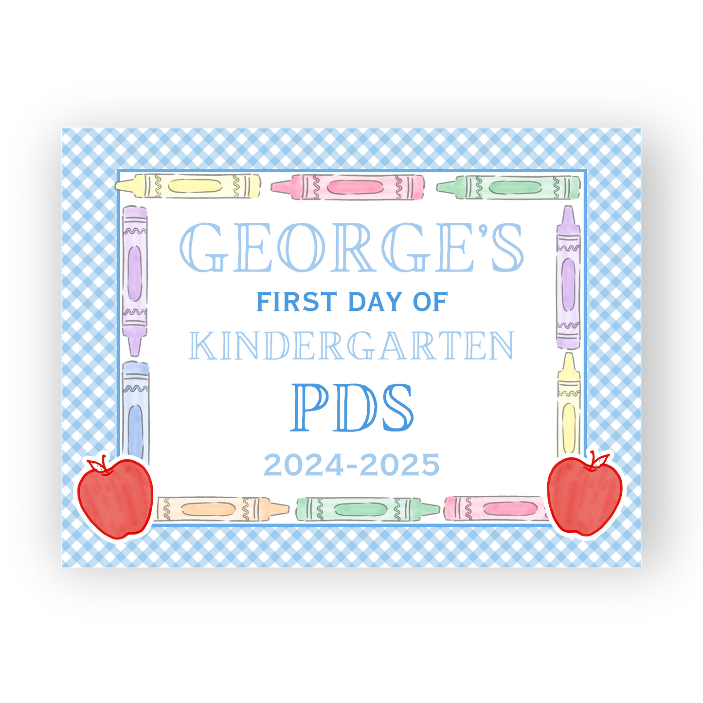 Blue Gingham and Scallops School Sign