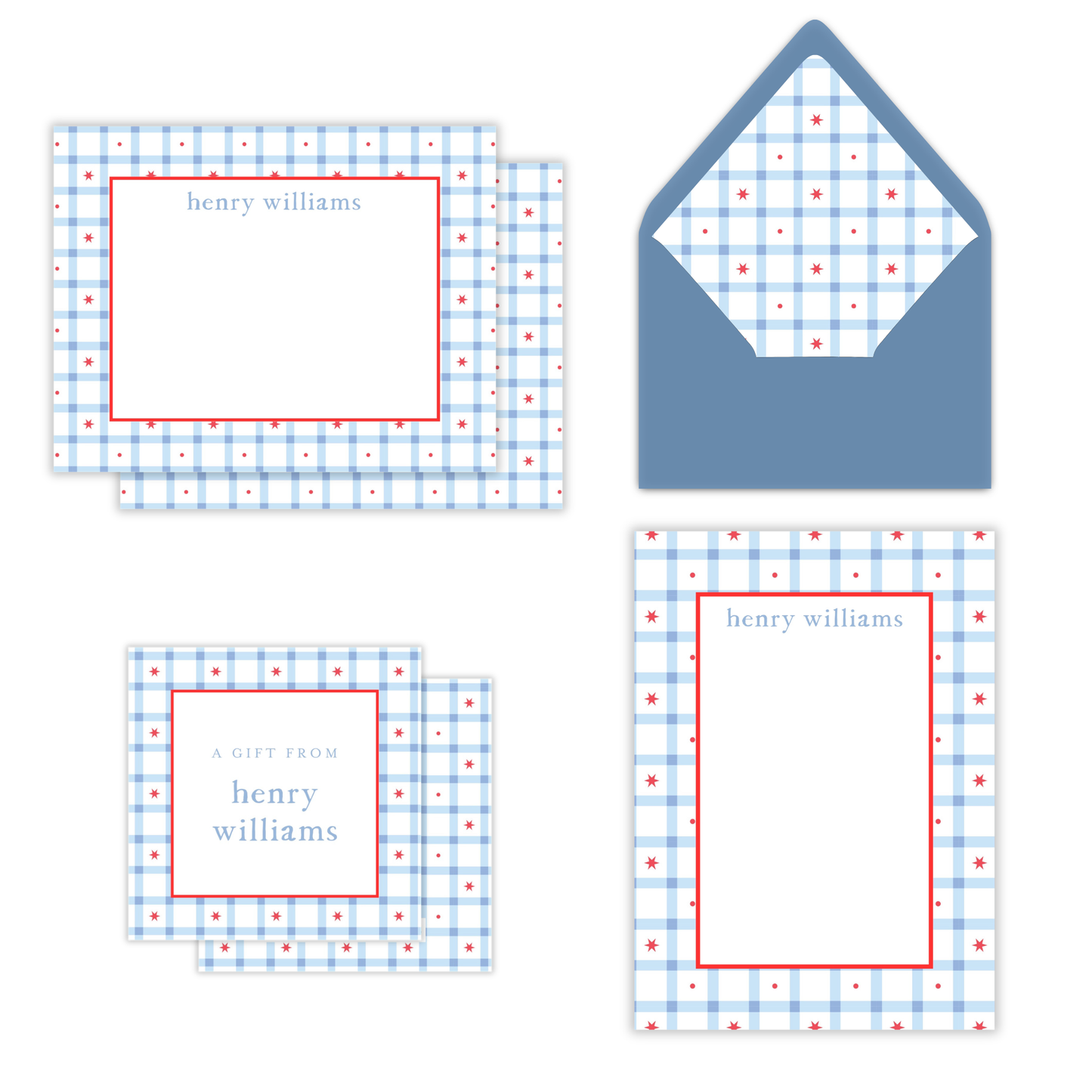 Gingham and Stars Summer in Color Stationery Set