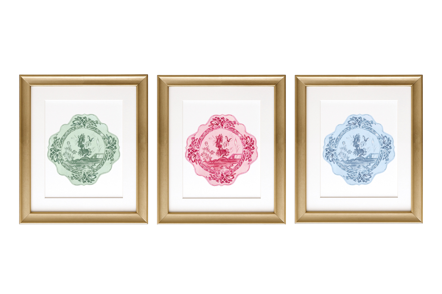 Chinoiserie Garden Plates Watercolor Prints