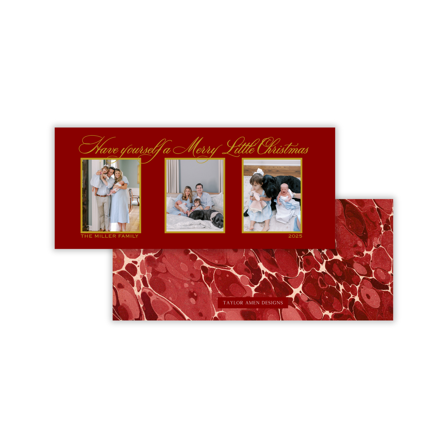 Christmas Red Marbled Slim Christmas Card