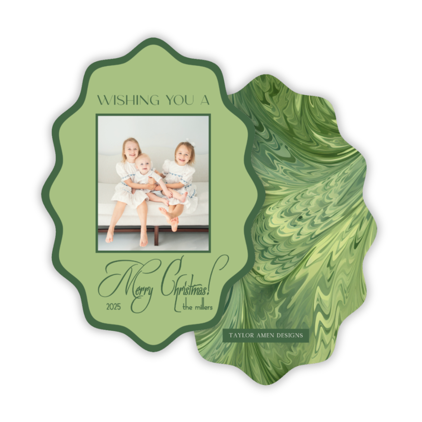 Wavy Oval Marbled Christmas Card