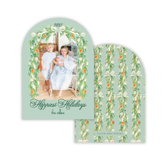 Christmas Greenery Arched Christmas Card