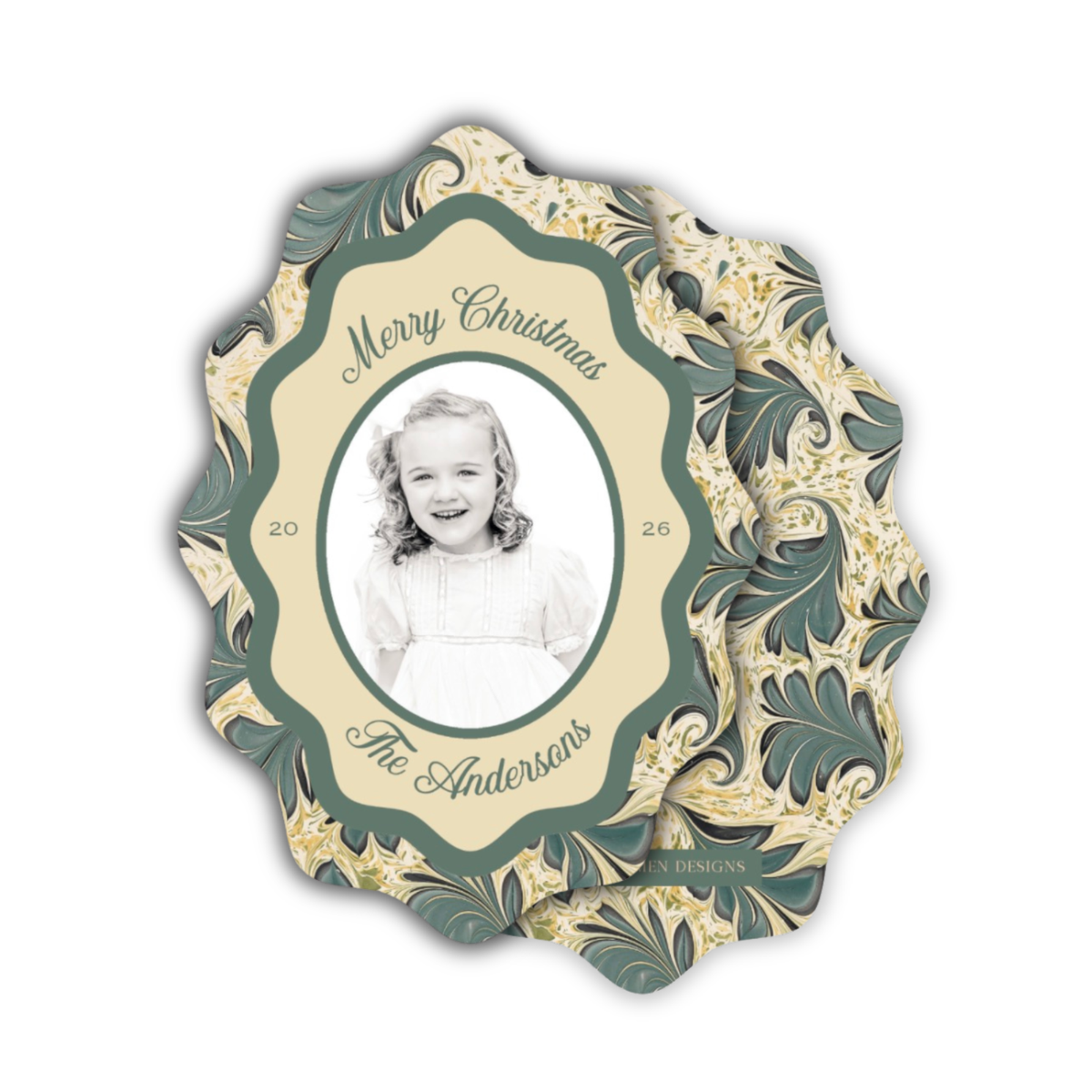Evergreen Heirloom Wavy Oval Holiday Card
