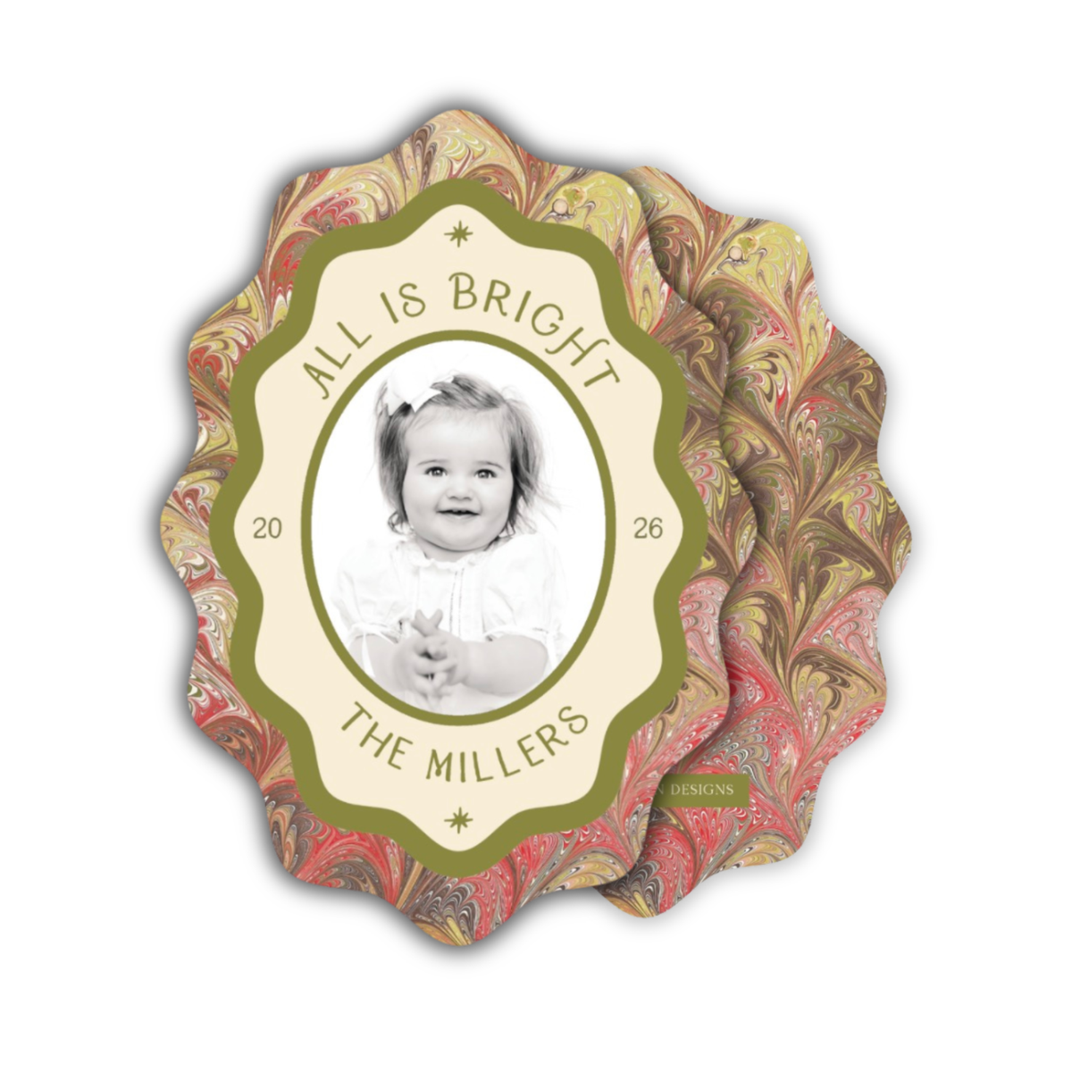 Christmas Heirloom Wavy Oval Holiday Card