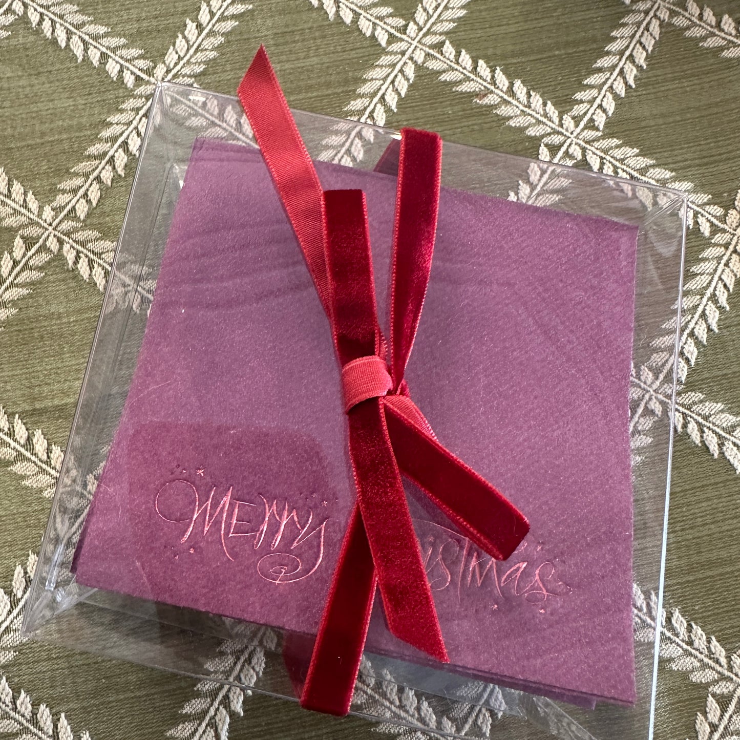 Burgundy/Wine Colored Foiled Christmas Cocktail Napkins