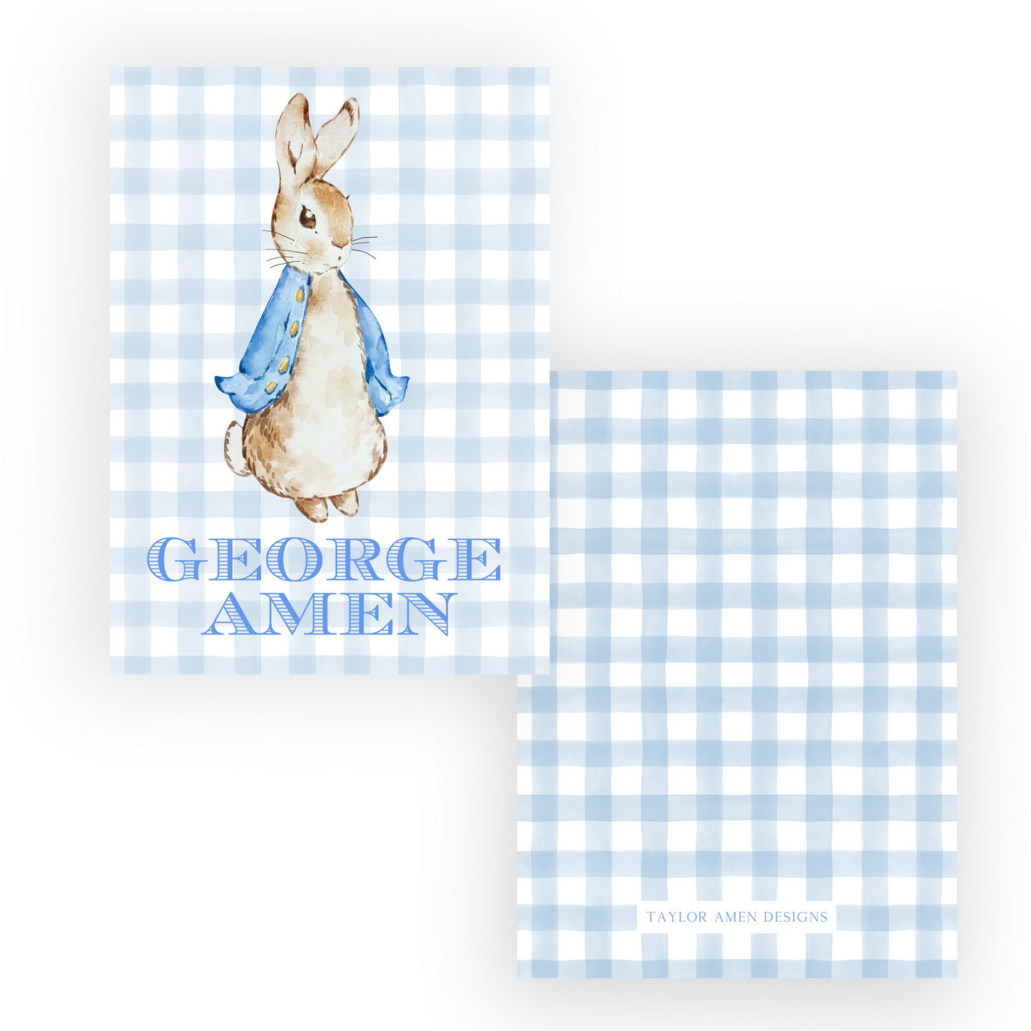 Blue Rabbit Gingham Luggage Tag