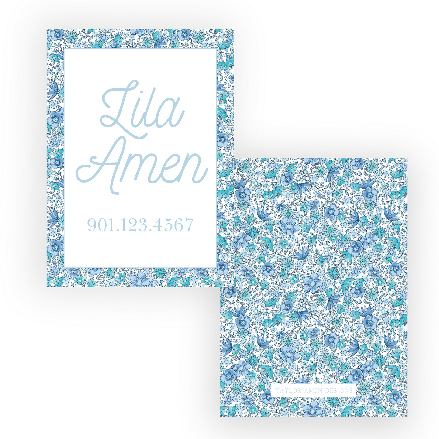 Blue/Mint Floral Luggage Tag