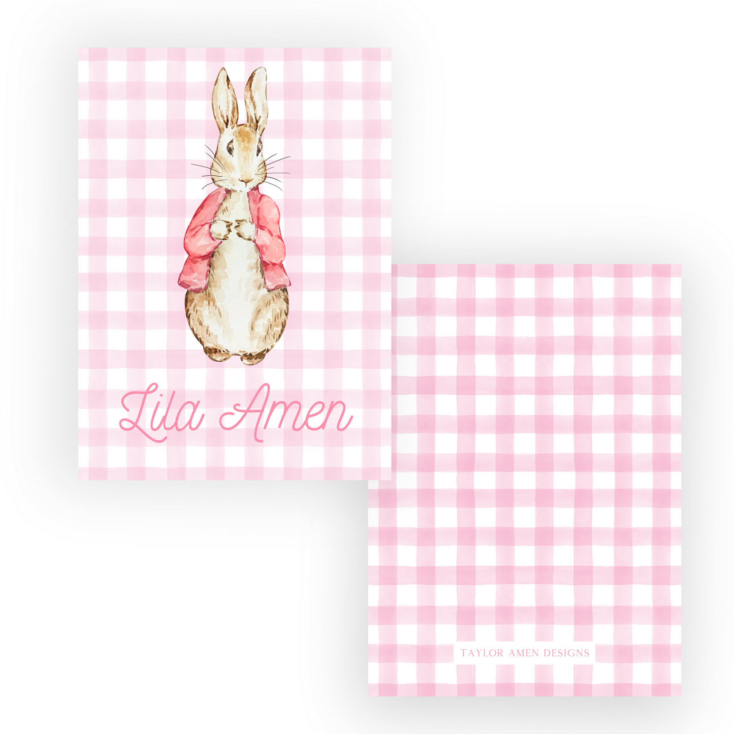 Pink Gingham Rabbit Luggage Tag