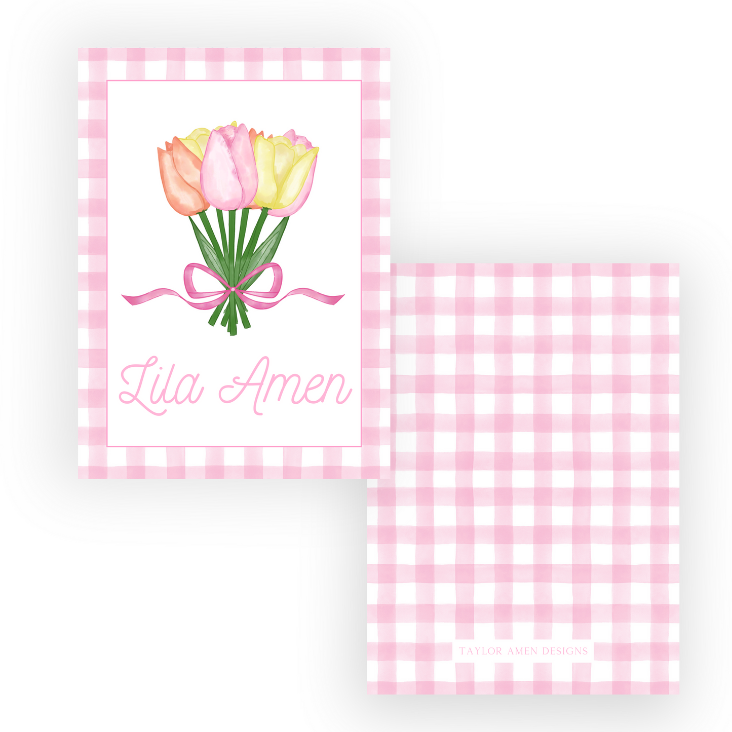 Tulips Pink Gingham Luggage Tag