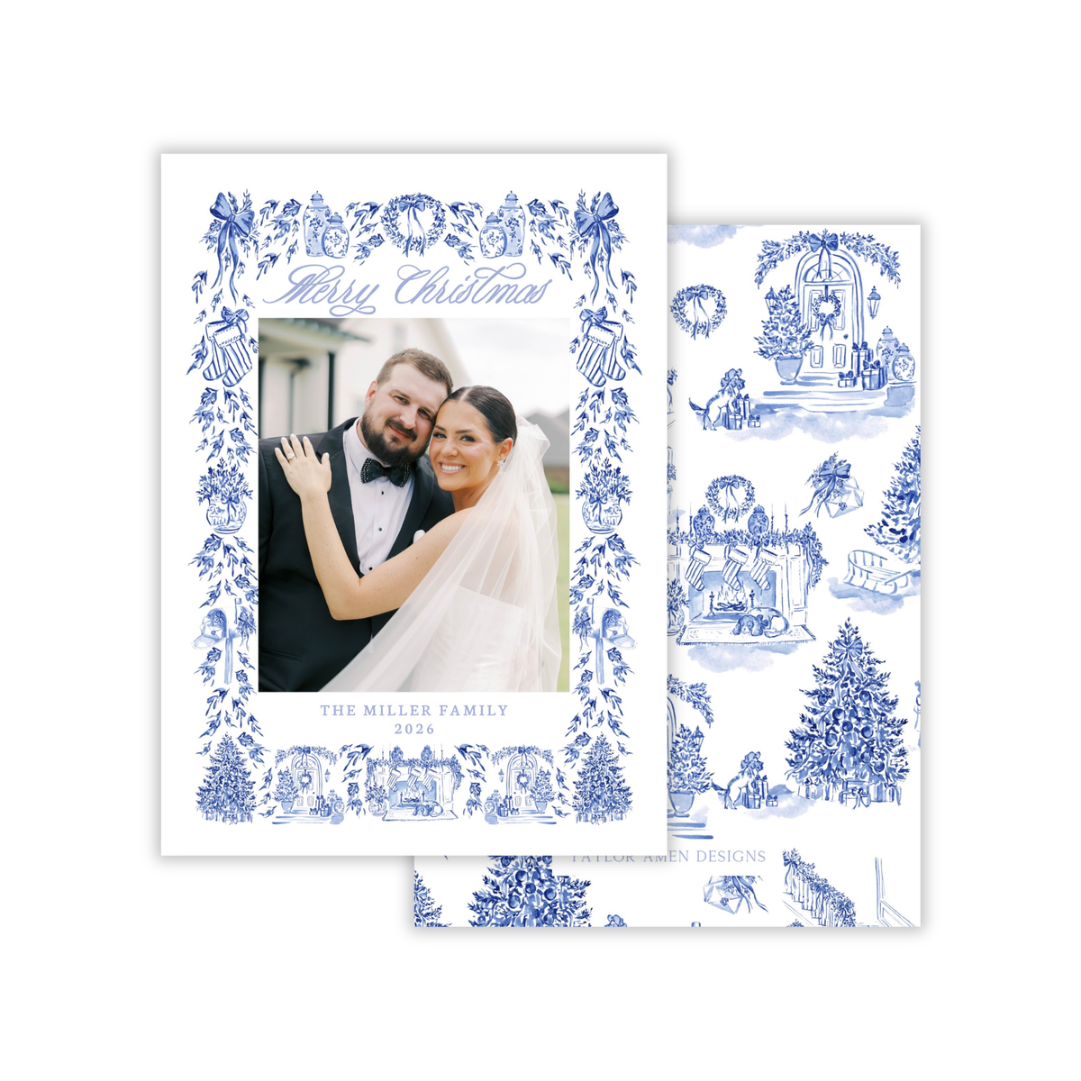 Blue Christmas Toile Holiday Card