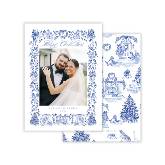 Blue Christmas Toile Holiday Card
