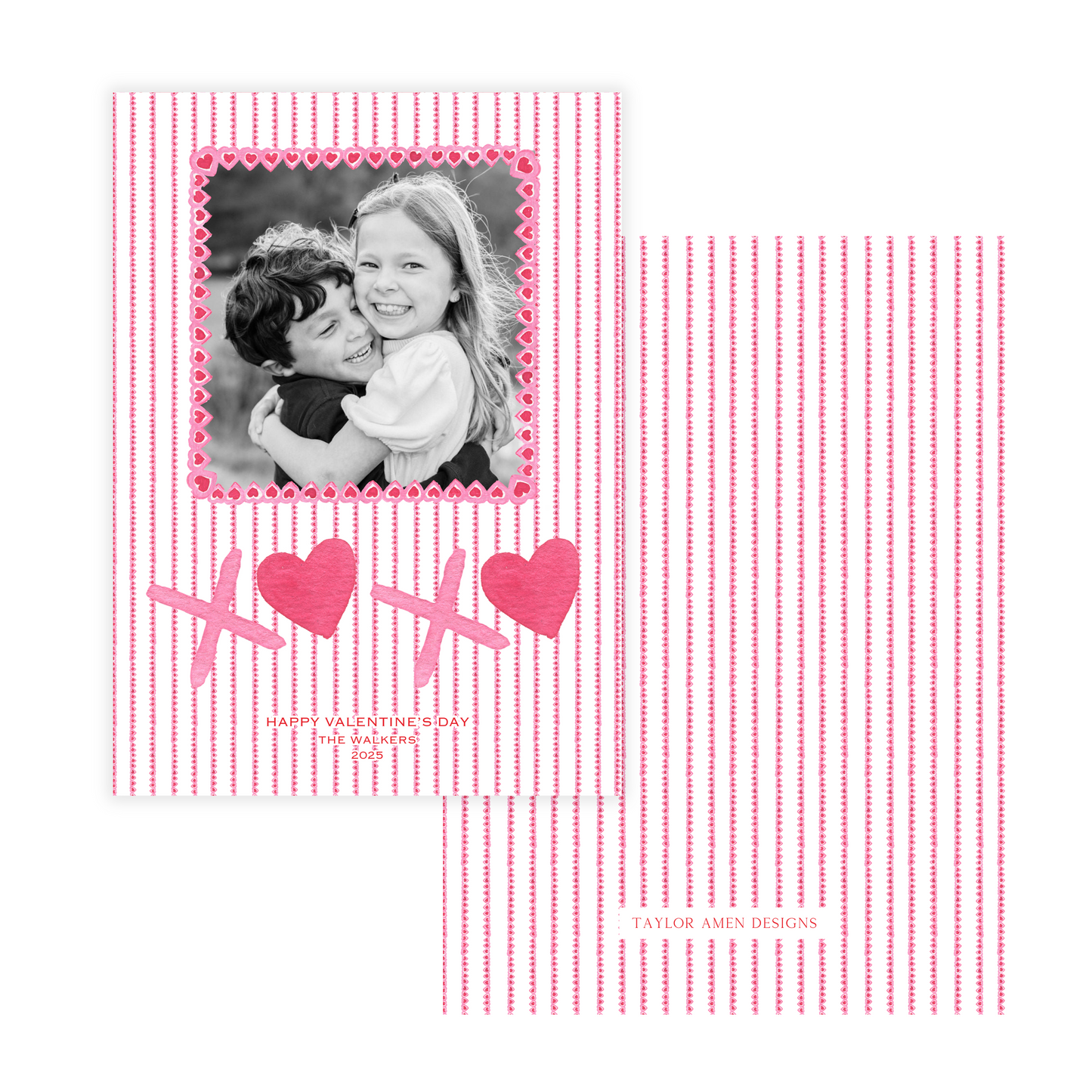 XOXO Pink and Red Hearts Valentine Card