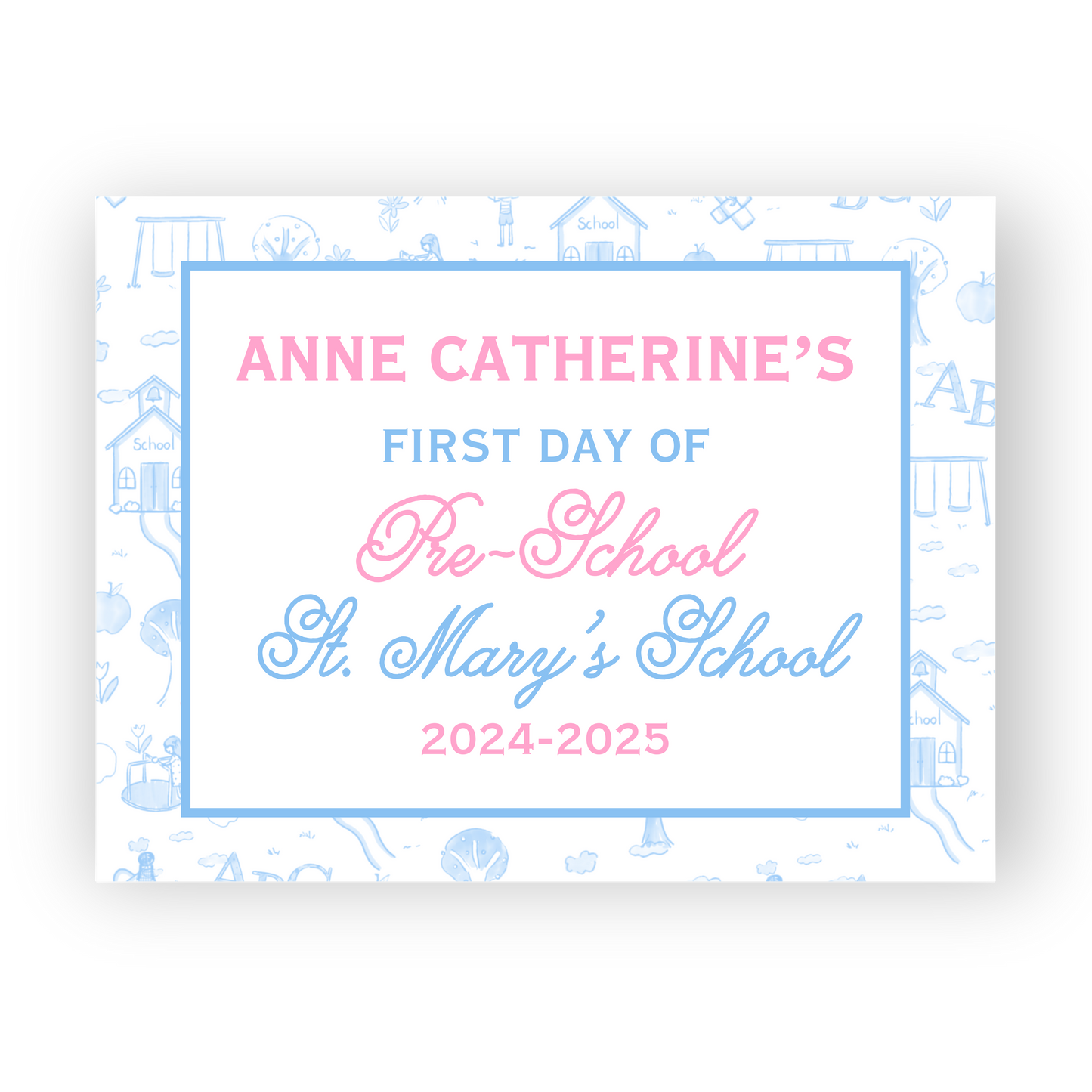 Baby Blue Toile School Sign