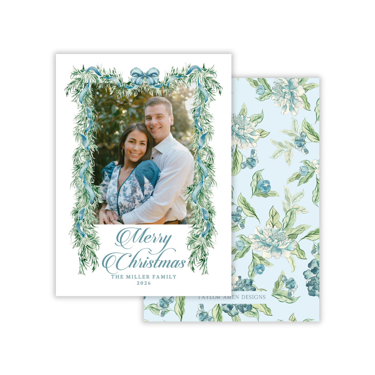 Christmas Blues and Blooms Holiday Card