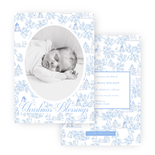 Blue Christmas Toile Holiday Card