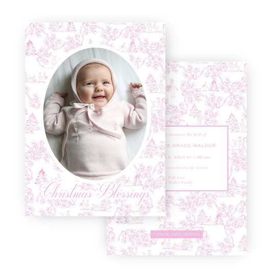 Pink Christmas Toile Holiday Card