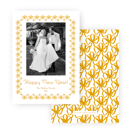 Coquette Gold Bows New Years Card