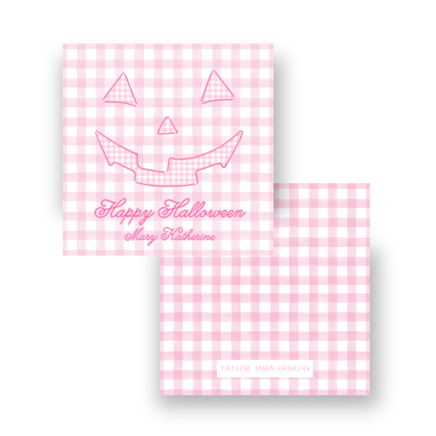 Jack-O'-Lantern Pink Gingham Halloween Tag