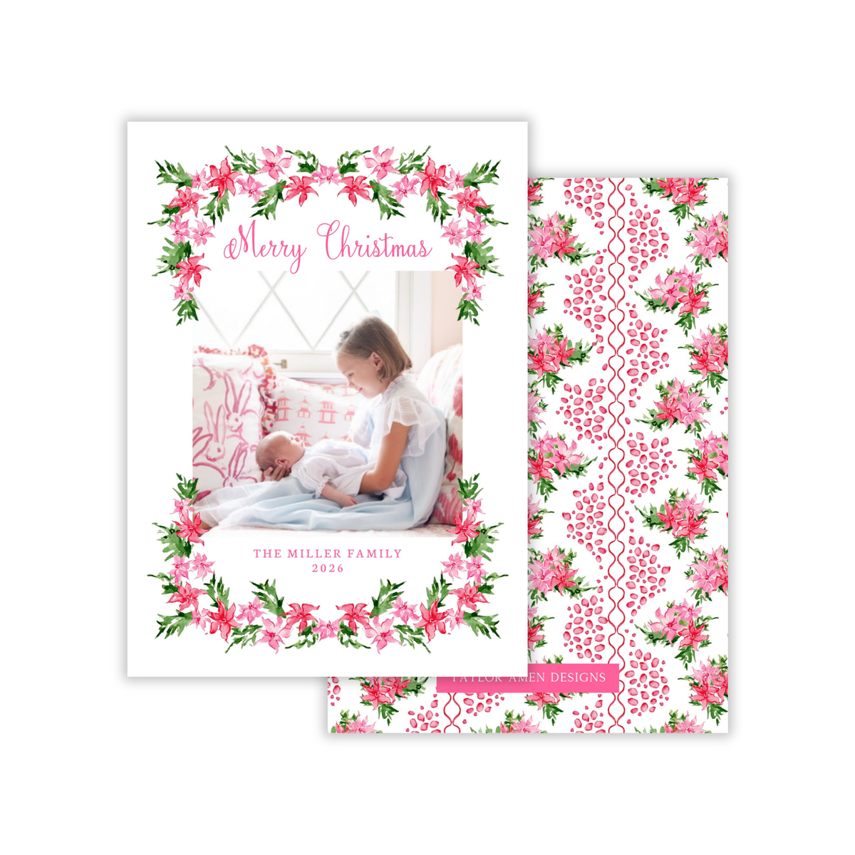 Pink Poinsettias Holiday Card