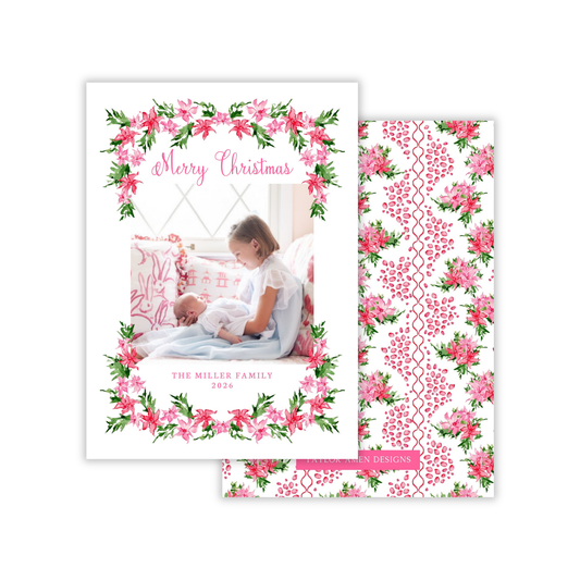 Pink Poinsettias Holiday Card