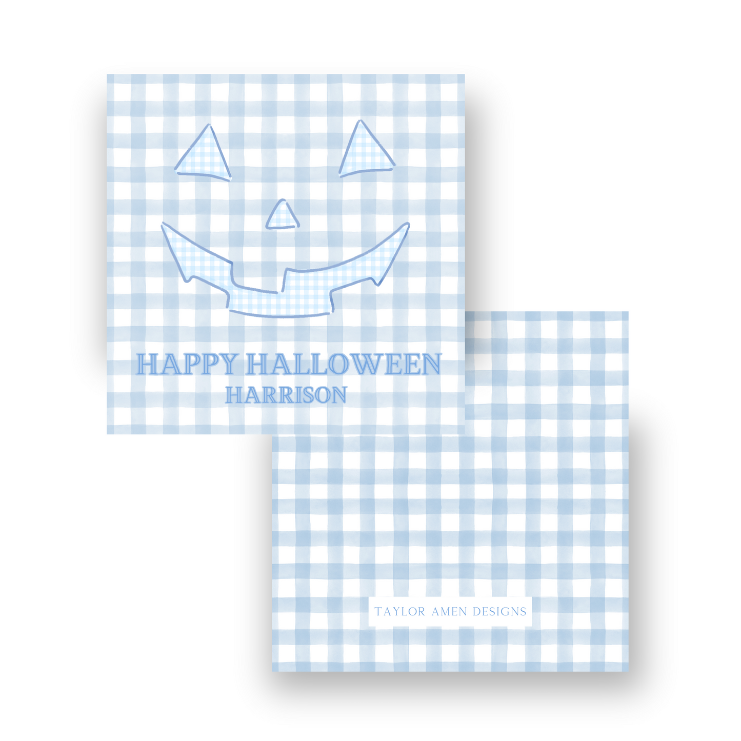 Jack-O'-Lantern Blue Gingham Halloween Tag