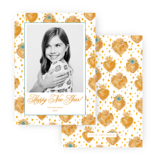 Gold Medallion Hearts New Years Card