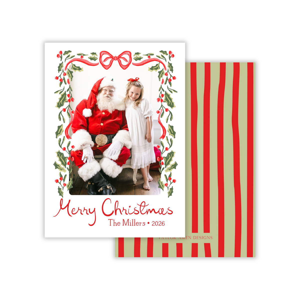 Holly Stripes Holiday Card