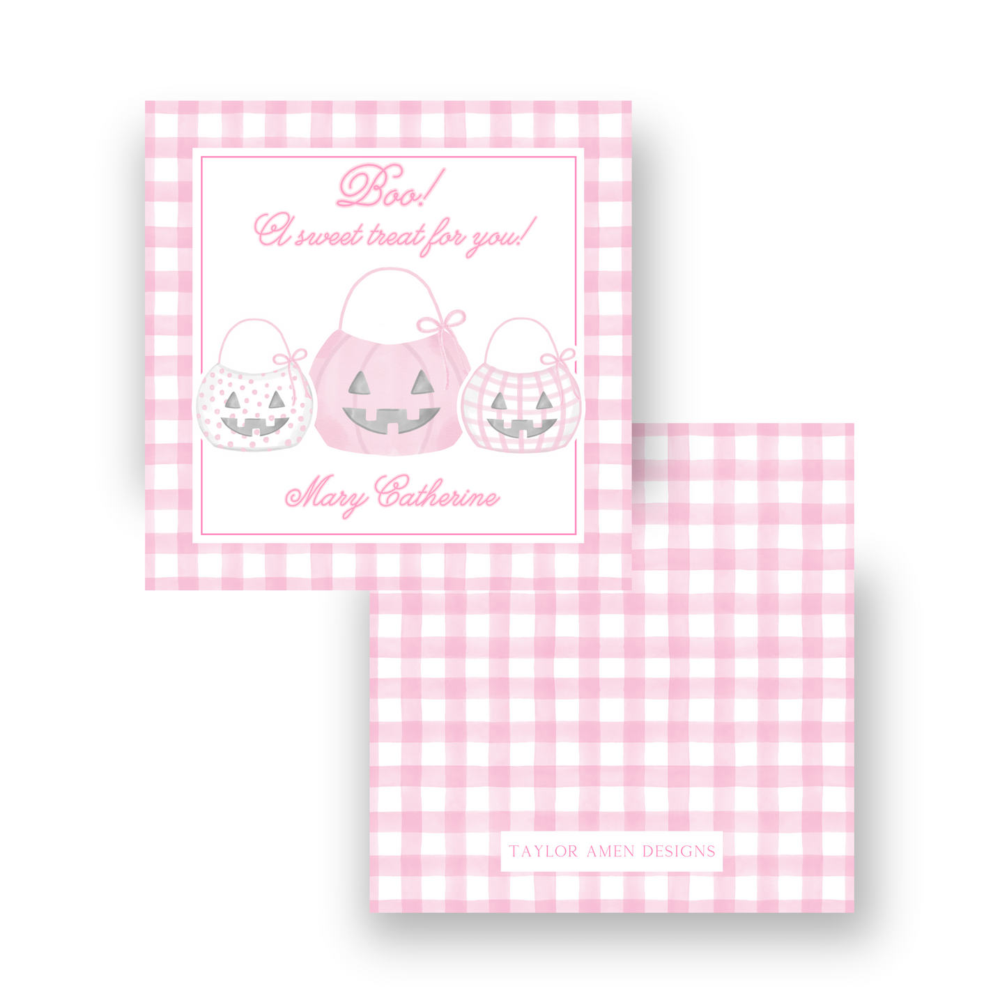 Pink Gingham Treat Halloween Tag