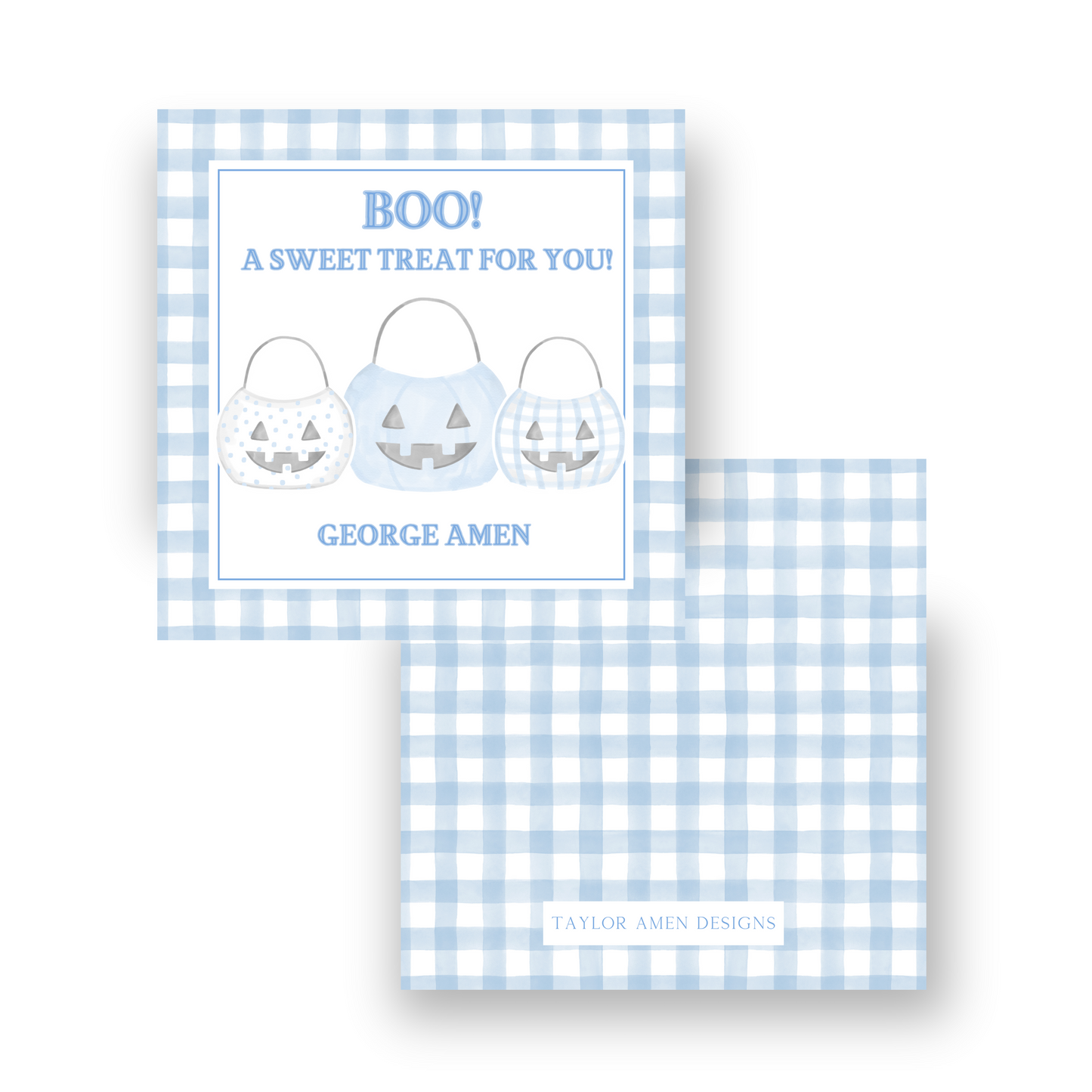 Blue Gingham Treat Halloween Tag