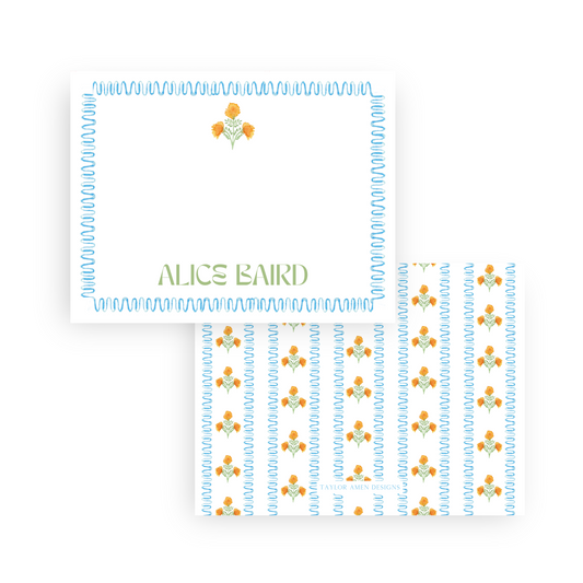 Blue Waves in Bloom Stationery