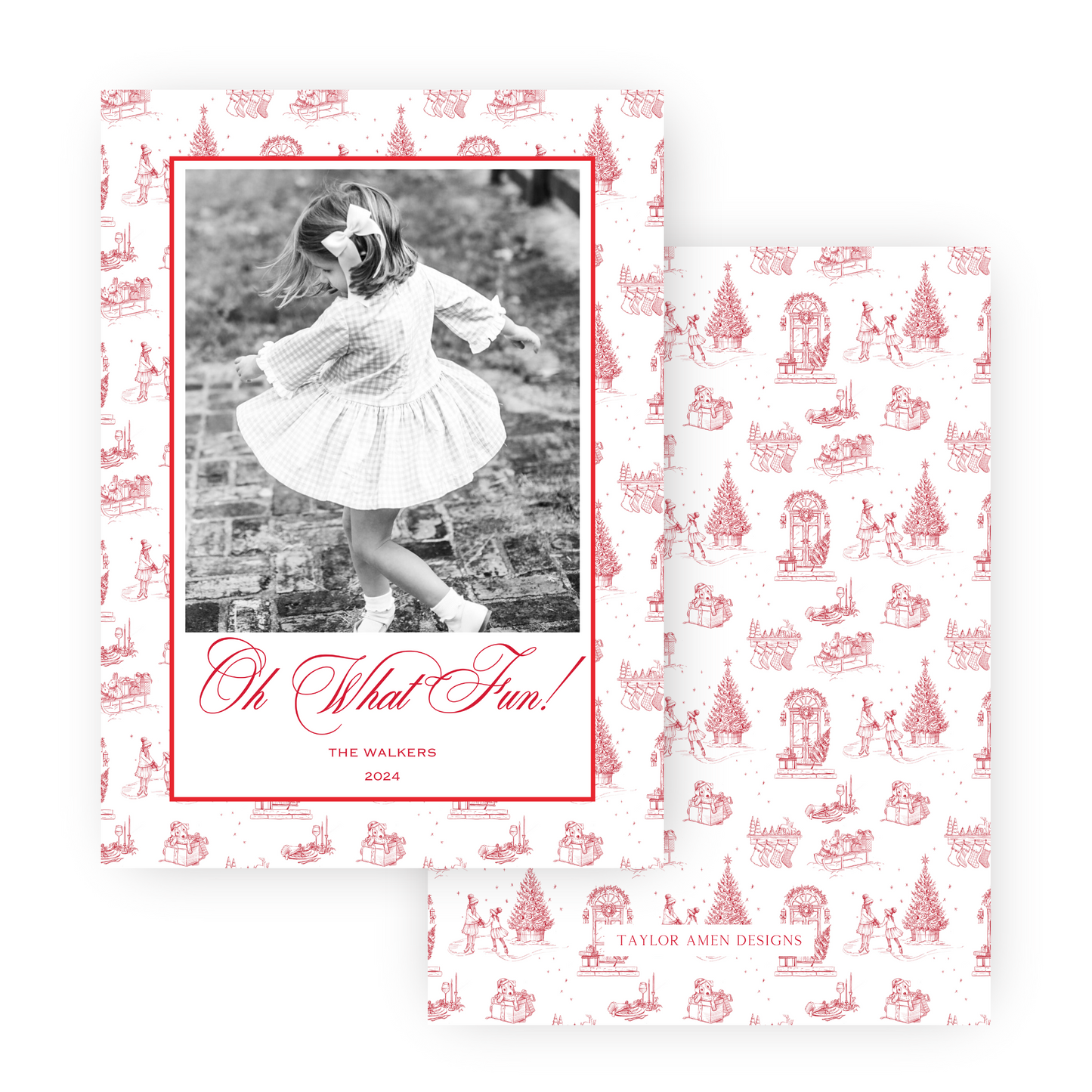 Red Christmas Toile Holiday Card