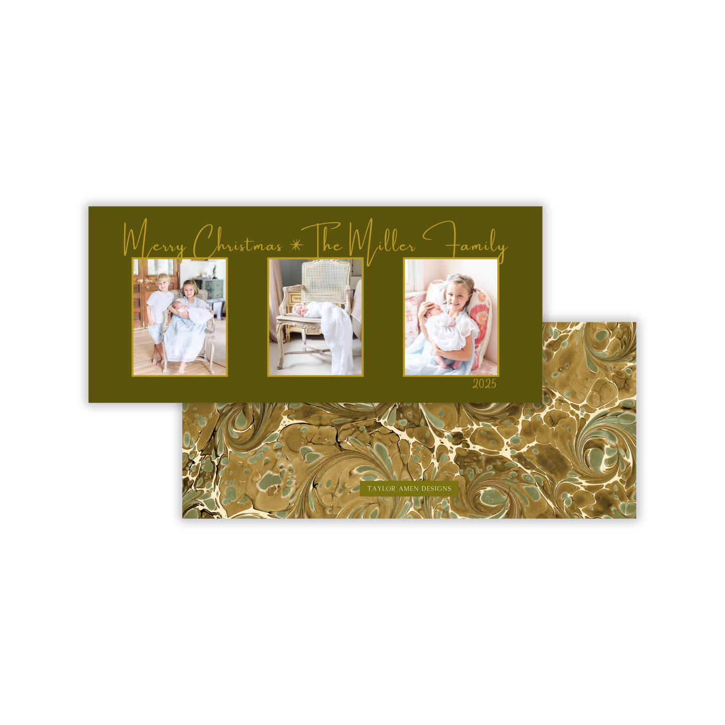 Marbled Green/Gold Slim Christmas Card