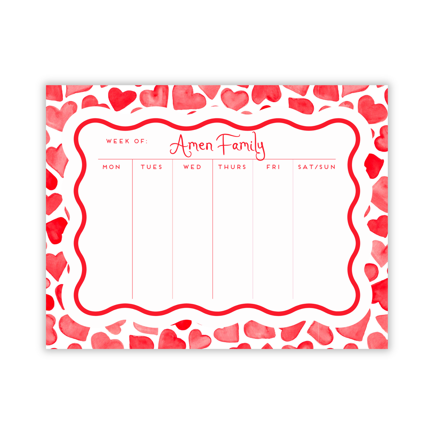 Weekly To-Do Large Notepad Valentine Red Hearts