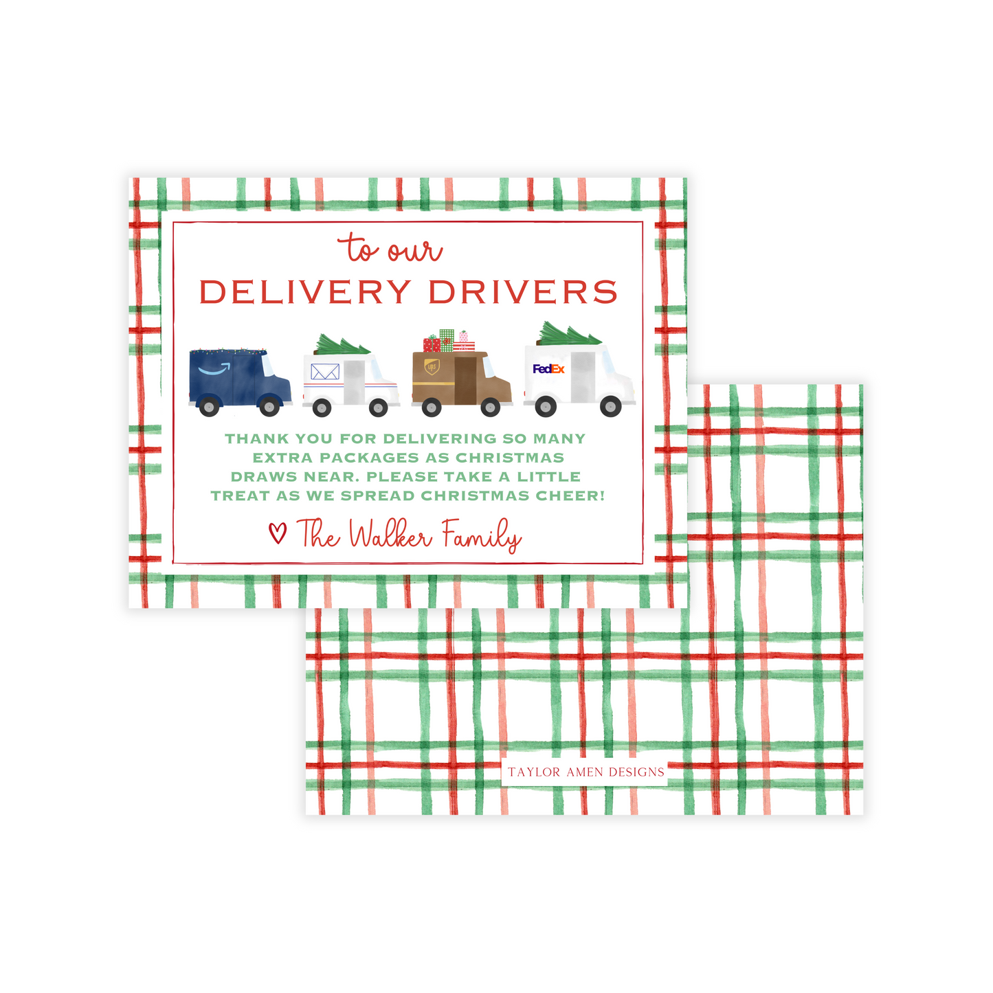 Red & Green Christmas Stripes Delivery Driver Sign