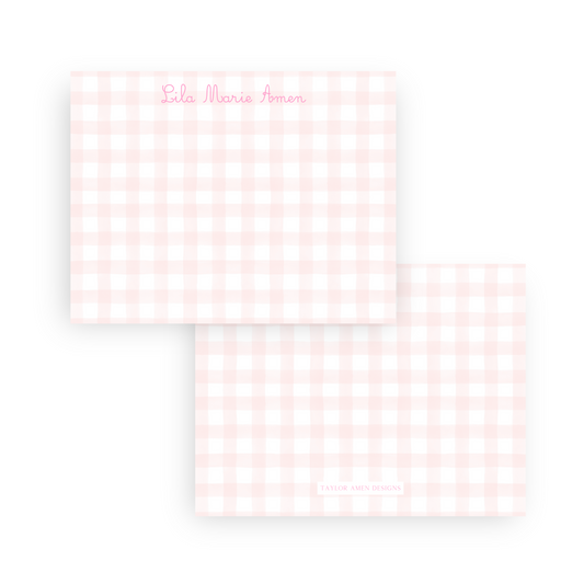 Pink Girl Gingham Stationery