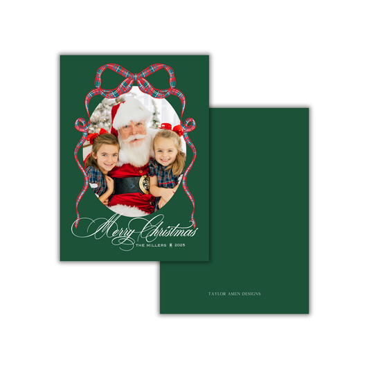 All Tied Up Red and Green Tartan Bow Christmas Card