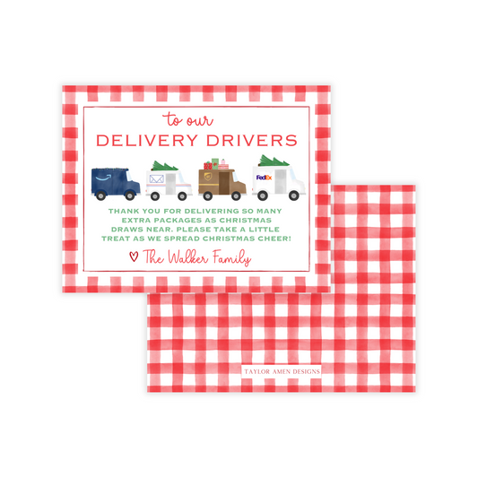 Gingham Red Delivery Driver Sign