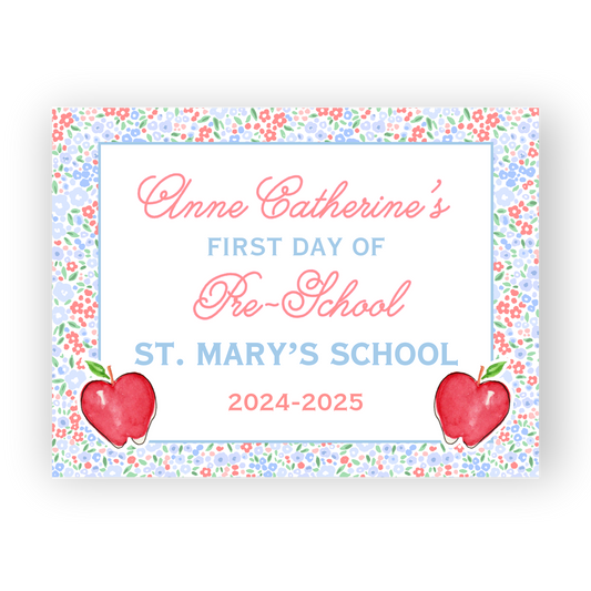 Floral Pink and Blue School Sign