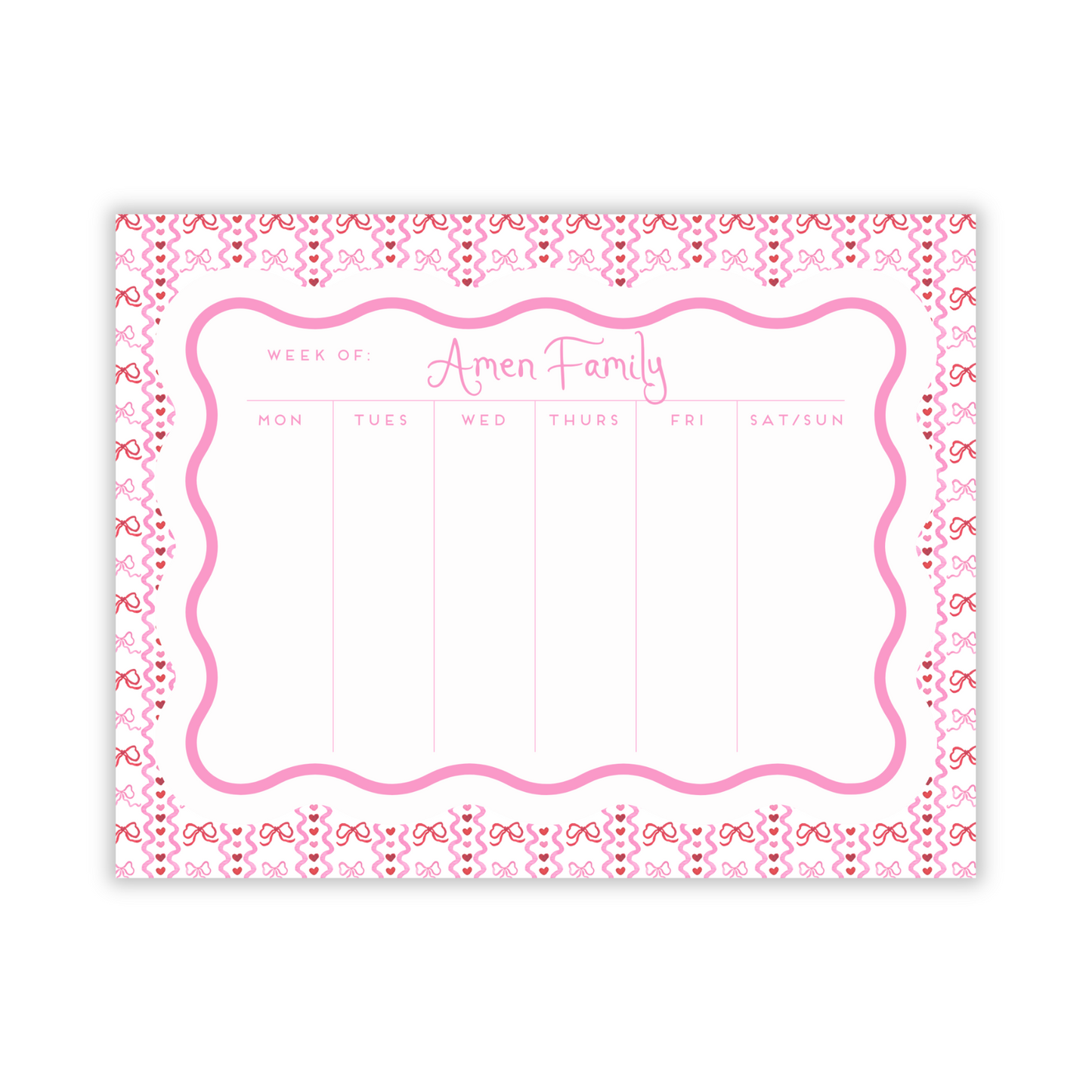 Weekly To-Do Large Notepad Valentine Bows and Hearts