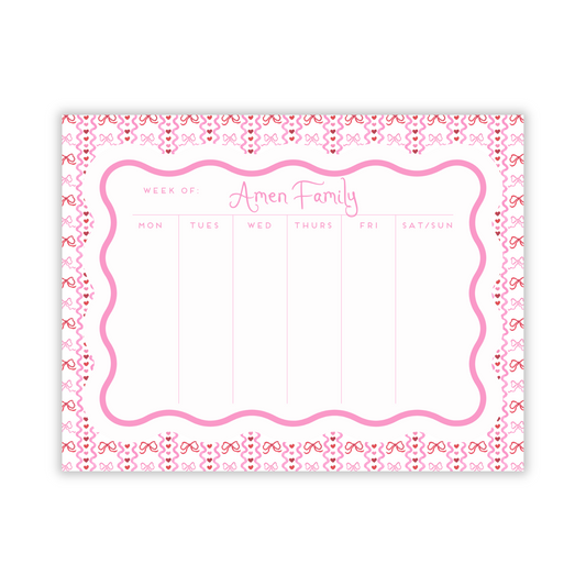 Weekly To-Do Large Notepad Valentine Bows and Hearts