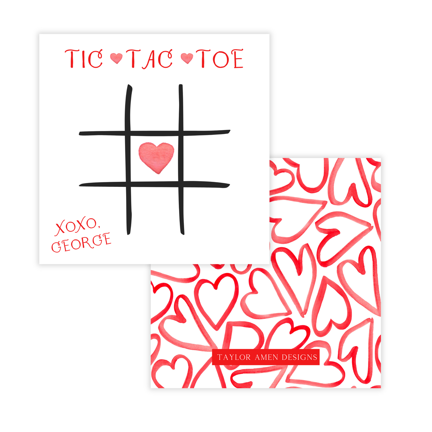 Tic Tac Toe Red Hearts Valentine