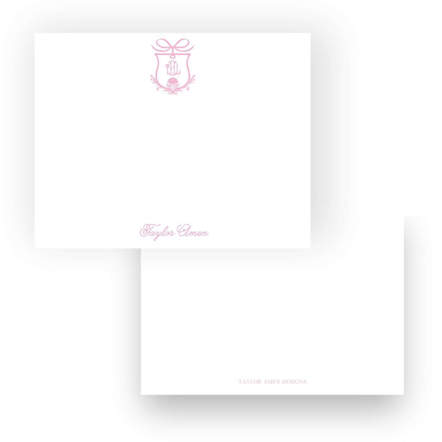 Pink Bow Crest Stationery