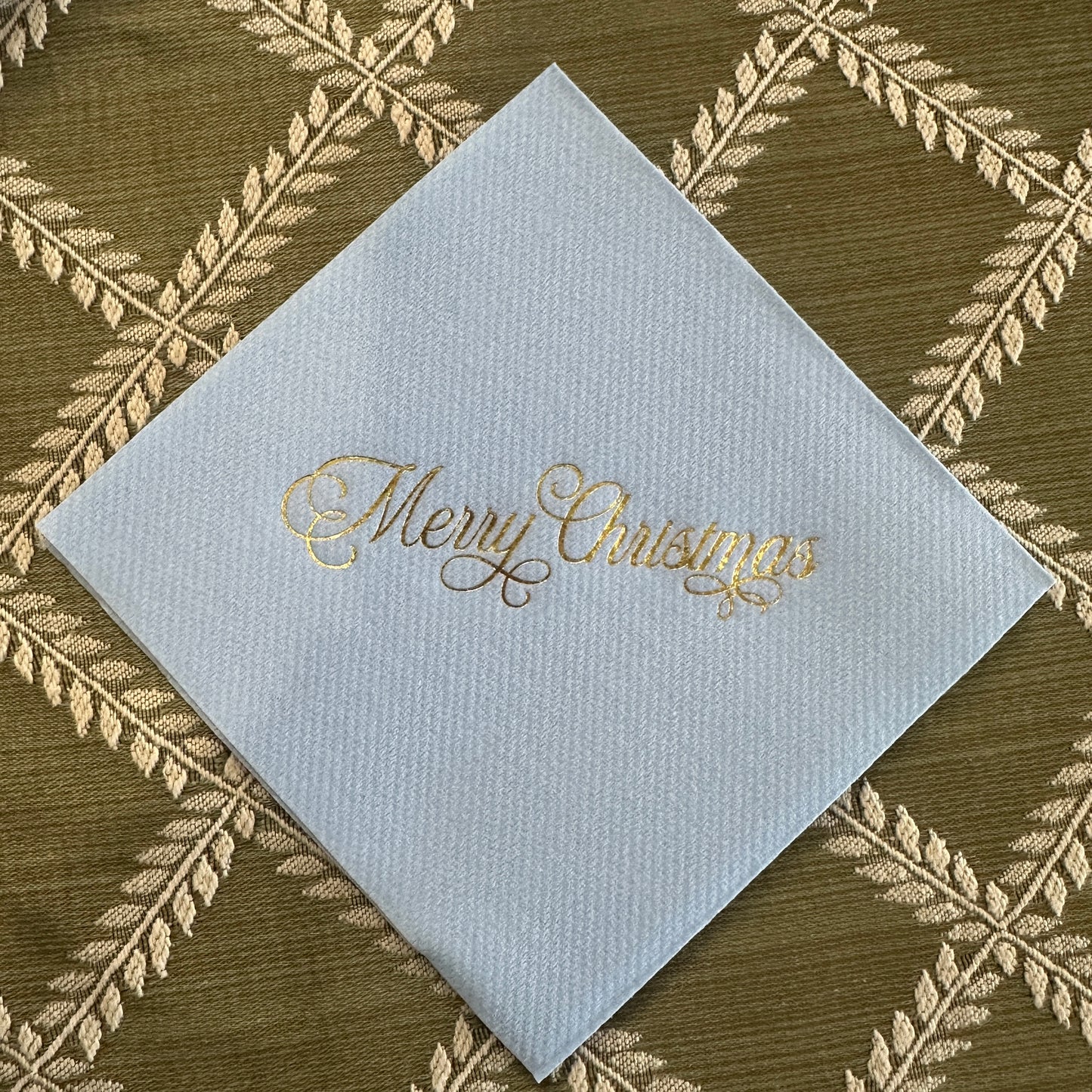Light Blue and Gold Foiled Christmas Cocktail Napkins