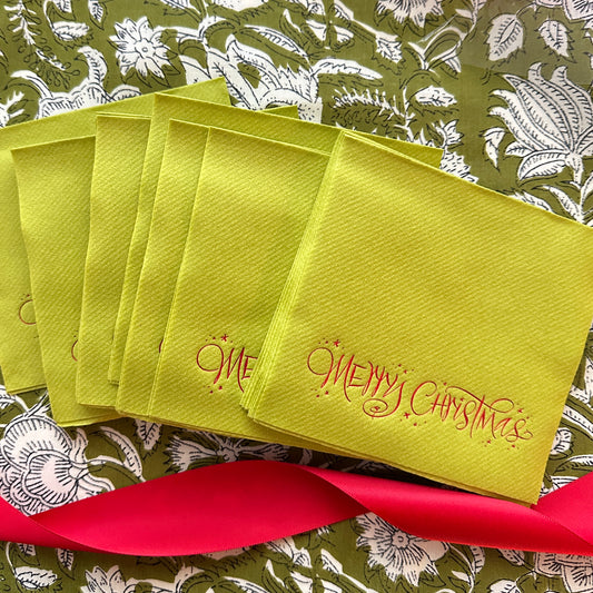 Chartreuse/Cherry Red Elegant Foiled Christmas Napkins