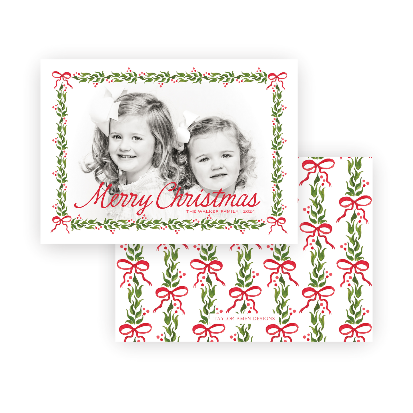 Dainty Hollies & Bows Holiday Card