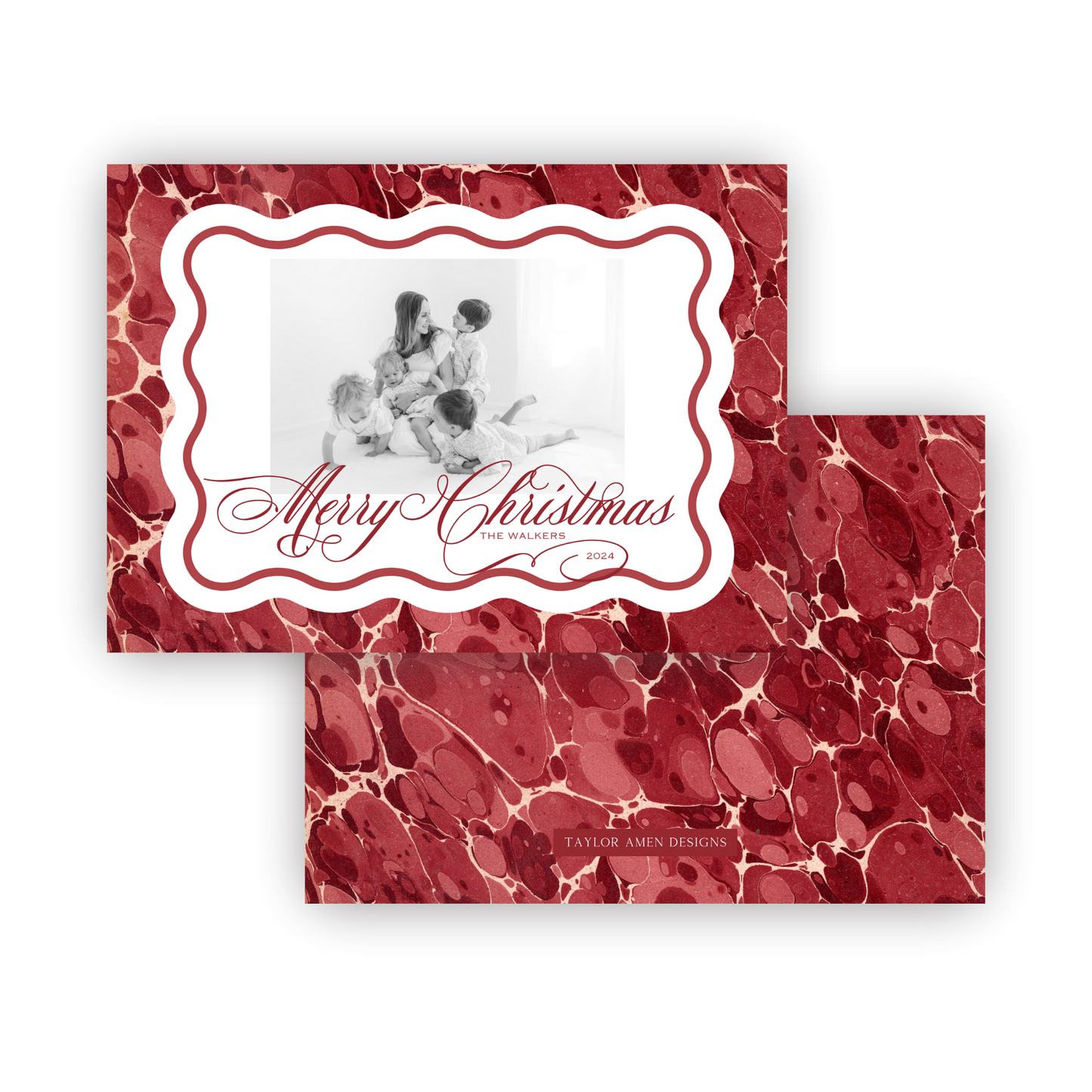 Marbled Maroon Holiday Card