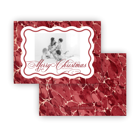 Marbled Maroon Holiday Card