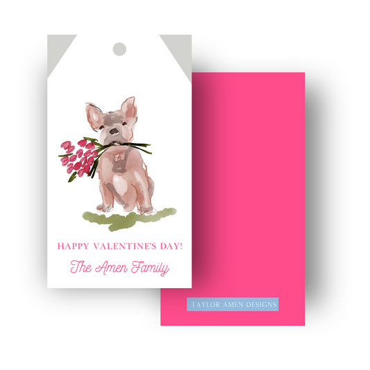 French Bulldog Pink Roses Valentine